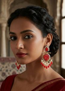 New Exquisite Red & Gold Dangle Earrings