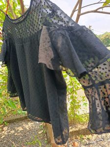 Black Sheer Polka Dot Top