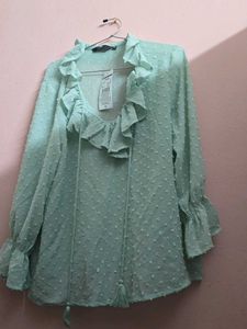 Mint Green Textured Ruffle Tunic