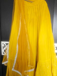 Beautiful Yellow Lehnaga Choli  Net Dupatta Set