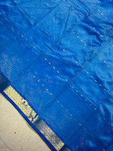 Stunning Blue Silk Saree with Gold Border