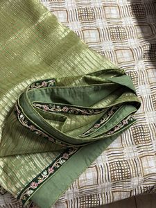 Elegant Green &amp; Gold Striped Saree