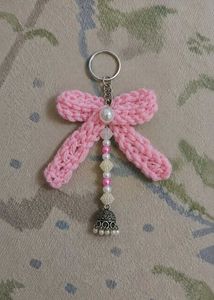 Pink Bow Keychain with Jhumka Charm
