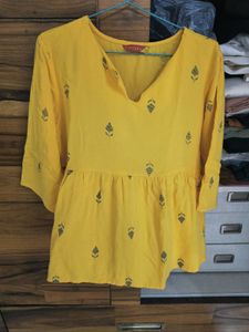 Yellow Printed Kurti style Top
