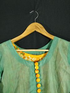 Women Orange Green Long Kurti | Bust 38 | Waist 36