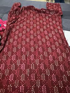 Maroon Printed Kurta