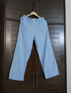 Wunder Love Blue Striped High-Rise Cotton Pants