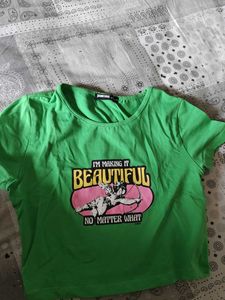 Green Graphic Print Cropped Top