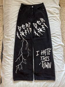 Graphic Print Wide Leg Jeans