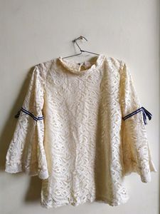 Elegant Cream Lace Bell-Sleeve Top