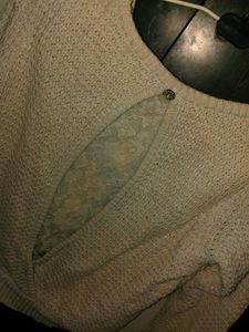 Cream Pearl Embellished Knit Sweater
