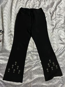 Stylish y2k Black Flare Pants with Embroidery