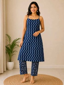 blue white kurta set
