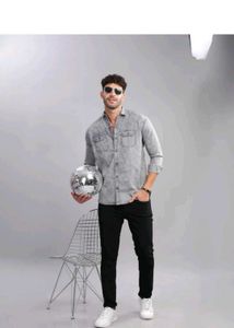 AIDAN PAUL Men's Grey Wash Denim Shirt