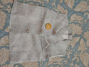 Boys' White Embroidered Kurta jacket set