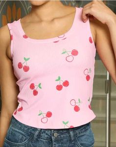 Shein Pink Cherry Print Tank Top