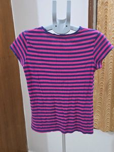 Striped Pink T-Shirt and Red crop top combo
