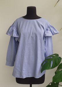 ZaRA Ruffle Sleeve Striped Blouse