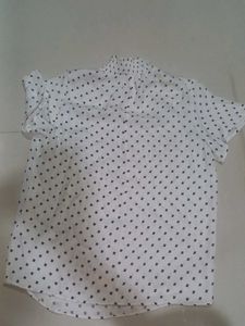 Chic White Blouse with Black Polka Dots