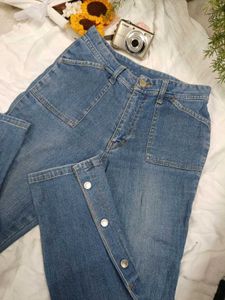 Vintage Style Button Detail Denim Jeans