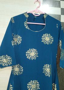 Teal Embroidered Kurta Set with Peach Dupa