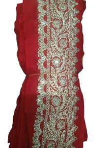 Lace, Red colour whitta fabric lace with golden se