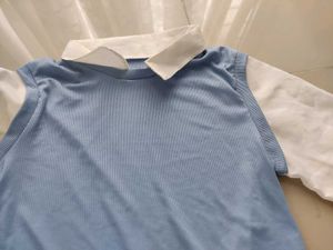 Blue Ribbed Knit Vest Top