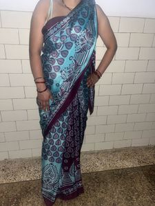 Crepe Teal &amp; Maroon Saree