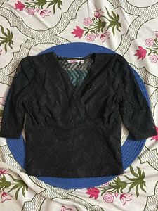 Chic Black Lace Wrap Top