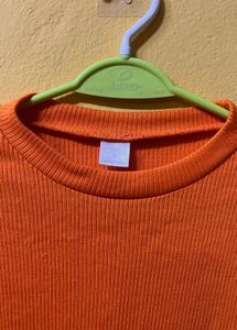 Ribbed Orange Long Sleeve Top