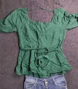 Green Puff Sleeve Blouse