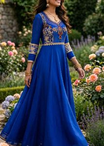 Royal Blue Embroidered Anarkali Gown