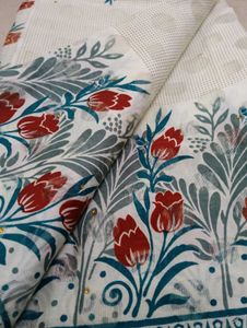 White Saree with Floral Print