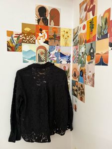 Elegant Black Lace Button-Up Shirt