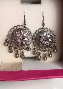 Oxidised Silver Jhumka Earrings