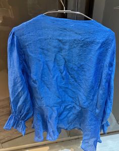 Blue Ruffled Wrap Top