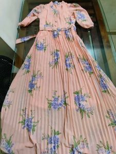 Peach Floral Print Maternity Gown