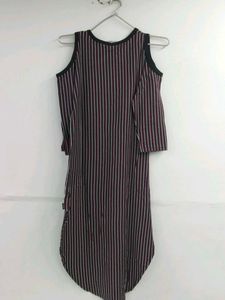 Women's Striped Cold Shoulder Asymmetrical Dress