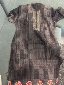 Charcol Gray Floral KPD Pure Crepe With Lining