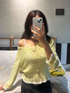 Light Green Knit Cardigan top