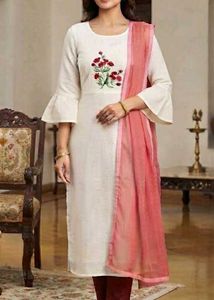 White Top with Embroidered Pink Flowers