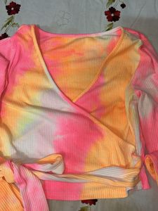 Tie-Dye Long Sleeve Wrap Top