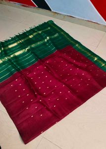 Green &amp;maroon Colour Pure Gadwal Saree