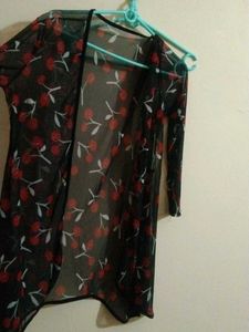 Cherry Print Mesh Cardigan Shrug