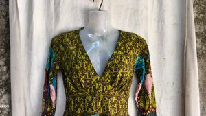 Boho Print Long Sleeve V-Neck Dress