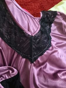 Satin Robe with Black Lace Trim