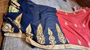 Stunning orange and Navy Blue Saree