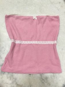 Cute Pink Lace Trim Tube Top