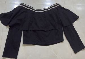 Black Off-Shoulder Ruffle Top