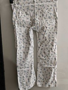 White  Floral Print Bootcut Pants